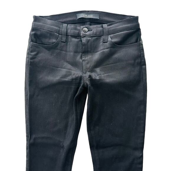 J Brand Black Coated Super Skinny Lacquered Jeans Size 27 Mid Rise Stretch - Picture 3 of 6